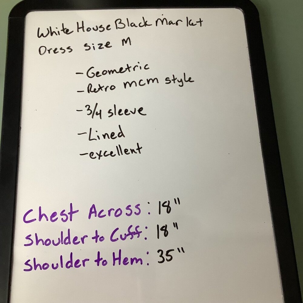 WHITE HOUSE BLACK MARKET Women's Black & White M Geometric 3/4 Sleeve Dress - Picture 7 of 7